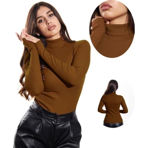 Alya Underwear Kaşkorse Tam Boğazlı Body Sweatshirt, A. Kahve (Tarçın), Xl