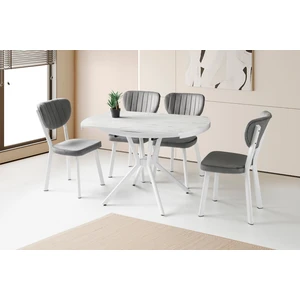 Erezoğulları Mobilya Bade Alfa Mdf Oval Highgloss Açılır Mutfak Masa Sandalye Takımı 73x120
