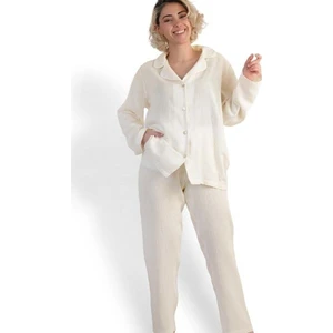 Kadın Müslin Pijama Takımı Düğmeli Yakalı Pijama