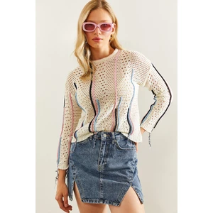 Kadın Ajurlu Şerit Detaylı Triko Bluz