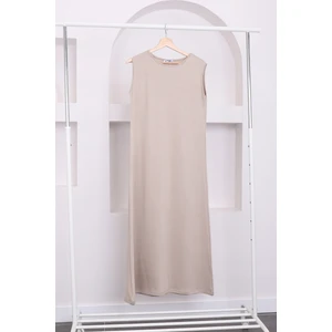 Bej Bisiklet Yaka Kolsuz İçlik Elbise