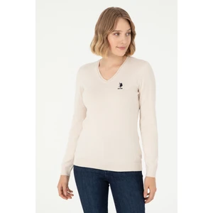U.S. Polo Assn. Kadın Krem Melanj Triko Kazak 50288997-VR159