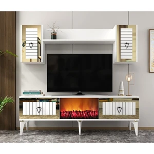 Demonte Home Mobilya Lindadh Şömineli Tv Ünitesi Takımı Beyaz Altın