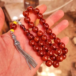 Vip Kehribar 11 mm Tütün Rengi Alman Faturan Sıkma Kehribar Tesbih