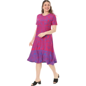 Butik Pembe Kilim Desen Kısa Kollu Büyük Beden Midi Elbise