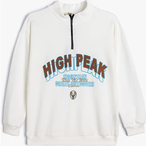 Yarım Fermuarlı Sweatshirt Baskılı Dik Yaka