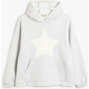 Kapşonlu Sweatshirt Kanguru Cepli Uzun Kollu Yıldız Baskılı Şardonlu