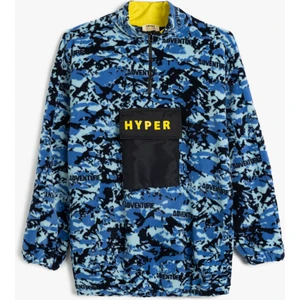 Oversize Sweatshirt Dik Yaka Yarım Fermuar Kanguru Cepli Şardonlu