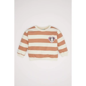 Kız Bebek Disney Mickey & Minnie Bisiklet Yaka Çizgili Sweatshirt D3833A524AU