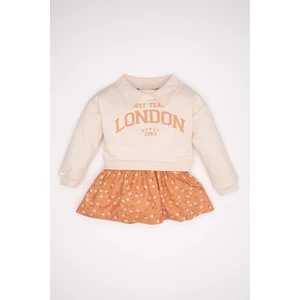 Kız Bebek Polo Yaka Baskılı Eteği Çiçek Desenli Uzun Kollu Sweatshirt Elbise D2547A524AU