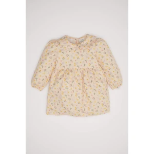 Kız Bebek Geniş Yaka Çiçek Desenli Uzun Kollu Twill Elbise D2557A524AU