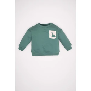 Erkek Bebek Yeşil Bisiklet Yaka Dinazor Baskılı İçi Yumuşak Tüylü İnce Sweatshirt D3931A524WN