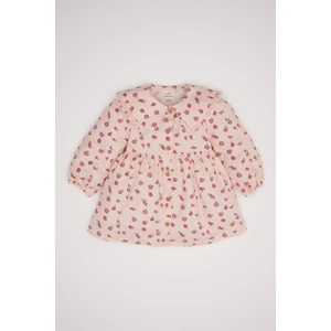 Kız Bebek Geniş Yaka Düğmeli Çiçekli Uzun Kollu Twill Elbise D2545A524AU