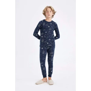 Erkek Çocuk Pijama Takımı Bisiklet Yaka Desenli Uzun Kollu Üst Uzun Alt D2897A824AU