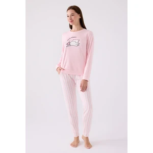 Kadın Pembe Uzun Kol Pijama Takım