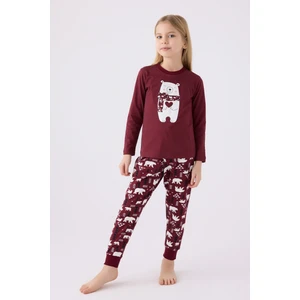 Kız Çocuk Bordo Pijama Takımı