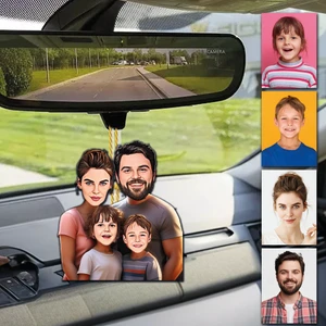 Wonder Like 4 Kişi Anne-Baba Çoçuk Tasarımlı Ahşap Araba Dikiz Ayna Süsü