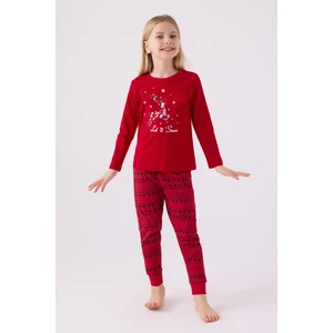 Kız Çocuk Uzun Kol Pijama Takım AR3106 Kırmızı