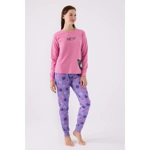 Kadın Pembe Uzun Kol Pijama Takım