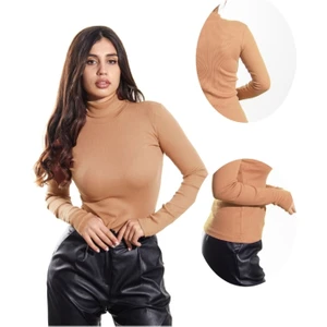 Alya Underwear Kaşkorse Tam Boğazlı Body Sweatshirt, Pudra, M