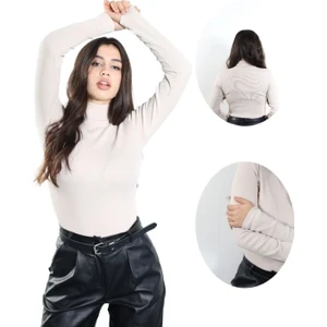 Alya Underwear Kaşkorse Tam Boğazlı Body Sweatshirt, Bej (Kemik), Xl