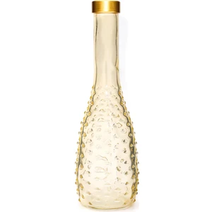 Gold Boyunlu Amber Kabartmalı Ince Cam Vazo (26 Cm)