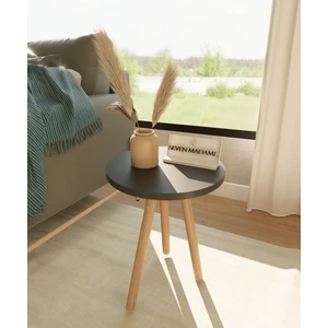 Seven Madame Tekli Yuvarlak Zigon Sehpa, Antrasit, Ahşap Kayın Ayak