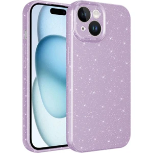 Techno Guru iPhone 15 Plus Kılıf Kamera Korumalı Simli Lüks Koton Kapak