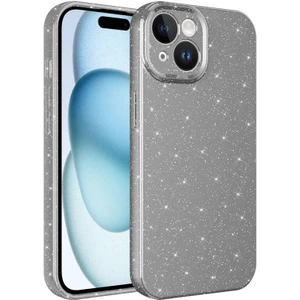 Techno Guru iPhone 15 Plus Kılıf Kamera Korumalı Simli Lüks Koton Kapak