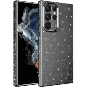 Techno Guru Samsung Galaxy S22 Ultra Kılıf Kamera Korumalı Simli Lüks Koton Kapak