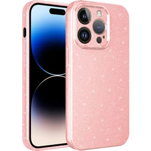 Techno Guru iPhone 14 Pro Max Kılıf Kamera Korumalı Simli Lüks Koton Kapak