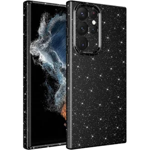 Techno Guru Samsung Galaxy S22 Ultra Kılıf Kamera Korumalı Simli Lüks Koton Kapak