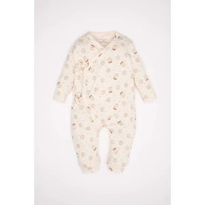 Erkek Bebek Yenidoğan Beyaz Bağlamalı Desenli Uzun Kollu Tulum C4731A524AU