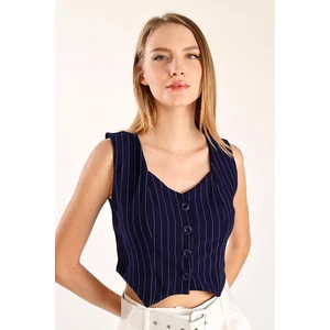 4288A Pens Detay Çizgili Yelek Laci