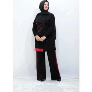 Zey&Ka Butik Büyük Beden Inci Işlemeli Iki Iplik Pamuklu Tunik Pantolon Ikili Takım