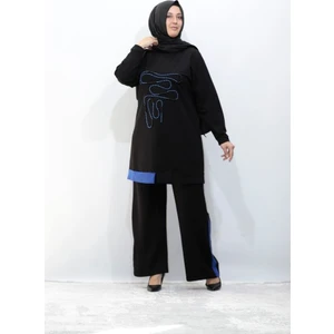 Zey&Ka Butik Büyük Beden Inci Işlemeli Iki Iplik Pamuklu Tunik Pantolon Ikili Takım