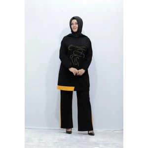 Zey&Ka Butik Büyük Beden Inci Işlemeli Iki Iplik Pamuklu Tunik Pantolon Ikili Takım
