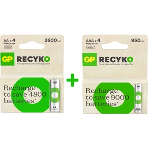 Batteries Recyko 2600mAh 4 Adet AA – GP Recyko 950mAh 4 Adet AAA Pil, Toplam 8 Adet Pil