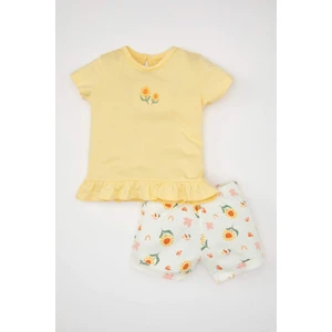 Kız Bebek 2'li Takım Fitilli Kaşkorse Çiçekli Kısa Kollu Tişört Şort C8788A524SM
