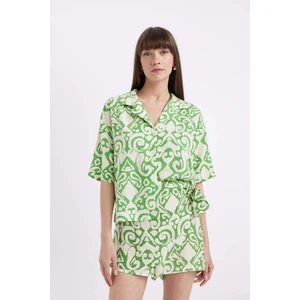 Regular Fit Desenli Pijama Yaka Kısa Kollu Gömlek C3389AX24SM