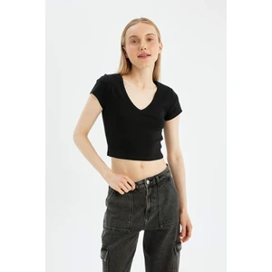 Coool Fitted V Yaka Ribana Basic Düz Kısa Kollu Tişört D4243AX24HS
