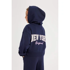 Kız Çocuk Lacivert Sırt Baskılı Kapüşonlu Fermuarlı Okul Sweatshirtü C6876A824AU