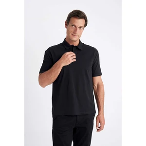 New Regular Fit Polo Yaka Basic Düz Kısa Kollu Siyah Tişört D4778AX24SM