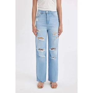90's Wide Leg Yüksek Bel Geniş Paça Yırtık Detaylı Yıkamalı Jean Pantolon C8609AX24HS