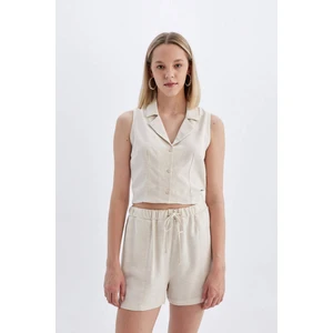 Fitted Pijama Yaka Keten Karışımlı Kolsuz Gömlek A6858AX24HS