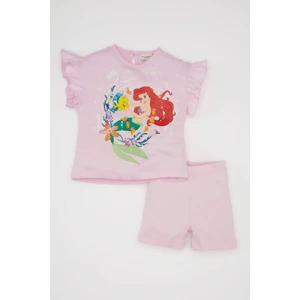 Kız Bebek 2'li Takım Disney Prenses Penye Bisiklet Yaka Kısa Kollu Tişört Şort C8641A524SM