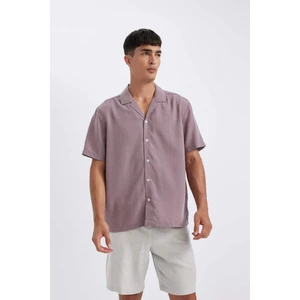 Relax Fit Polo Yaka Keten Görünümlü Basic Düz Kısa Kollu Gömlek D4541AX24SM