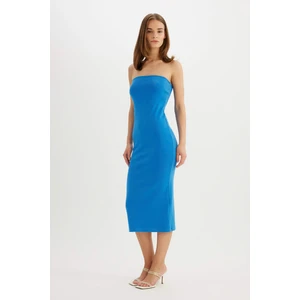 Bodycon Vücudu Saran Straplez Fitilli Kaşkorse Midi Abiye Elbise D4440AX24HS