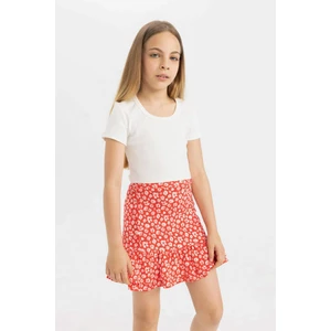 Kız Çocuk Slim Fit Dar Kesim Bisiklet Yaka Basic Düz Fitilli Kaşkorse Kısa Kollu Tişört C4510A824SM