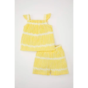 Kız Bebek 2'li Takım Çizgili Krinkıl Askılı Bluz Beli Lastikli Şort C9482A524SM